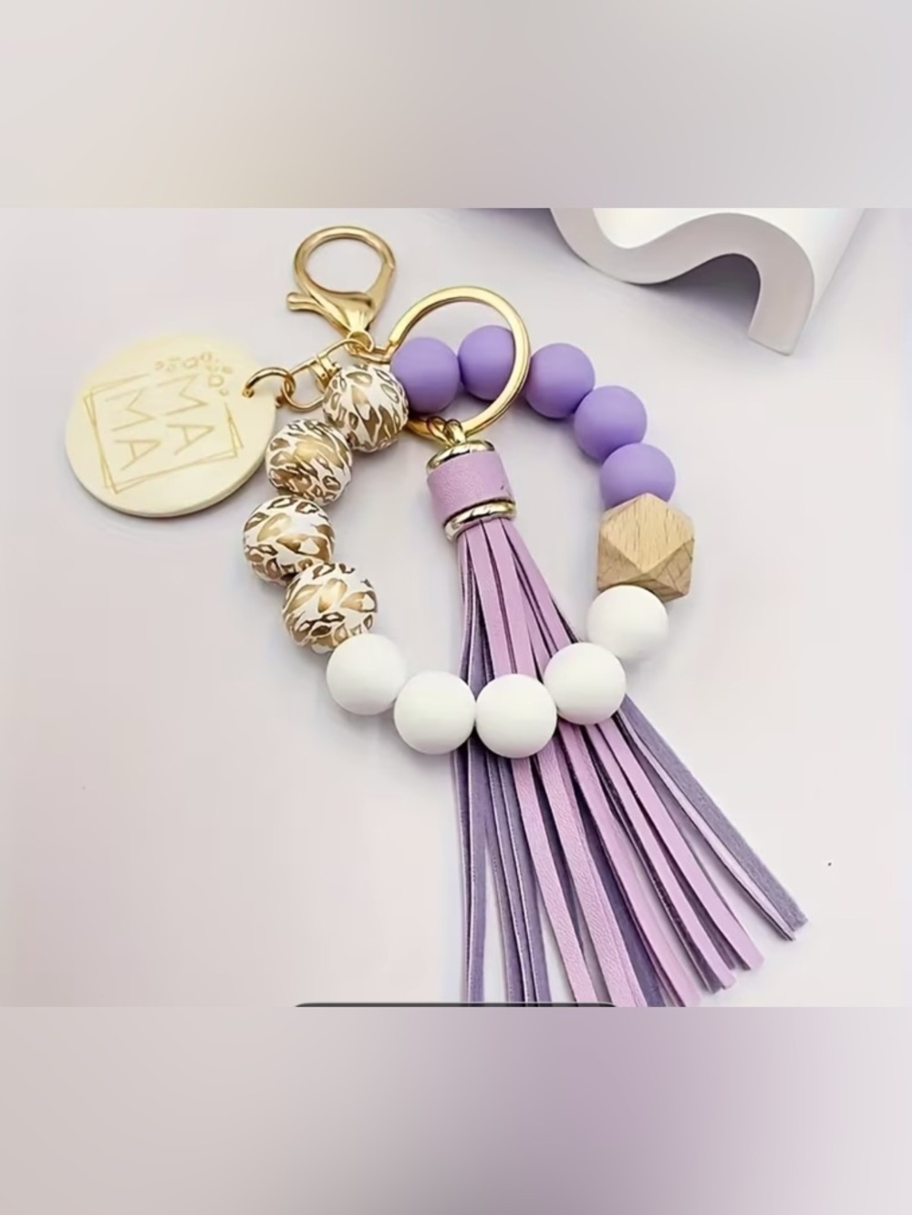 Lavender Tassel Beaded Keyring Bracelet MaMa Mother’s Day